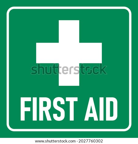 Green First Aid Icon with Cross. Vector Image.