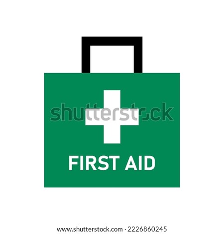 Simple Green First Aid Kit Icon with Cross. Vector Image.