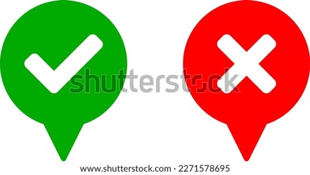 Blank Round Circle Speech Bubble Cloud Message Symbol Element Icon Set with Green Checkmark Tick and Red X Cross Sign for Yes and No Opinion or Answer. Vector Image.