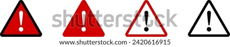 Red Black and White Triangular Warning or Attention Sign with Exclamation Mark Icon Set. Vector Image.