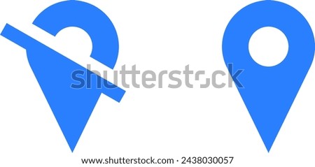 Blue Location Pointer Pin or You Are Here Tracking On Off Marker Hotspot Symbol Sign Icon Set. Vector Image.
