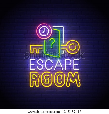Escape Room neon sign, bright signboard, light banner. Quest Room  logo neon, emblem. Vector illustration