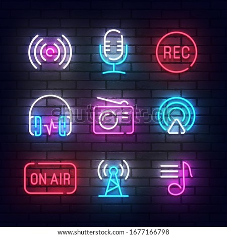 Podcast icon neon. Podcast light signs. Sign boards, line art light banner. Vector Illustration