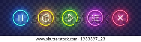 Set of vector neon game buttons. Colored neon buttons. Game button and icon neon. Vector illustration