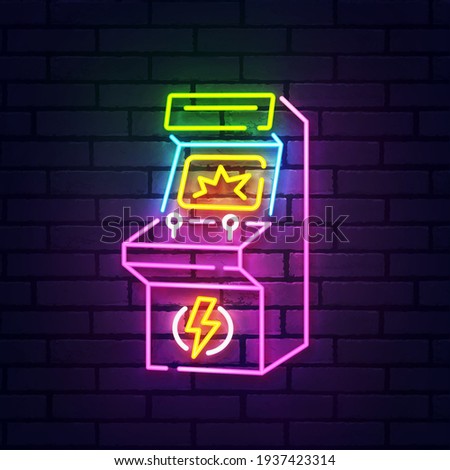 Retro Arcade neon sign isolated, bright signboard. Arcade game logo neon, emblem. Vector illustration