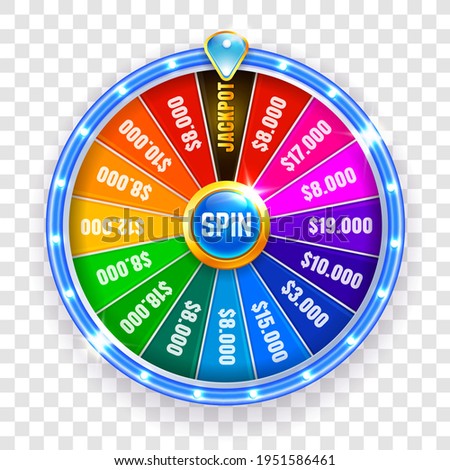 Wheel fortune isolated. Spinning fortune wheel, lucky roulette. Casino neon colorful. Vector illustration