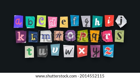 Paper style ransom note letter. Cut Letters. Clipping alphabet. Vector font Foto stock © 
