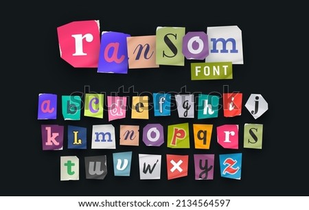 Sliced letters various funny style font for flyer or anonymous notes. Paper style ransom note letter. Cut Letters. Clipping alphabet. Vector font Сток-фото © 
