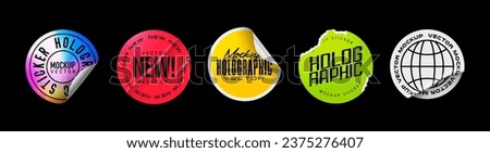 Color stickers, paper round sticker with wrinkles and bent edges. Vector realistic mockup set of circle sticky tags and labels with folds isolated on black background. Vector illustration