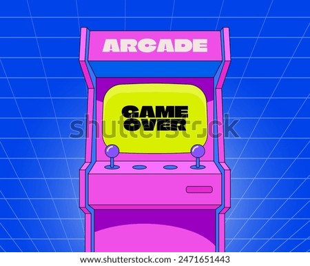 Arcade video game machine. Retrowave y2k style illustration. 80s or 90s games. The 90's vibe. Vector illustration