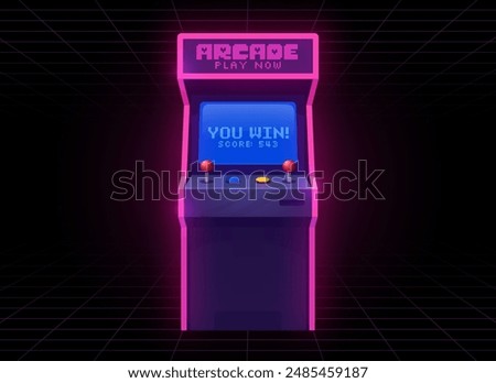 Arcade video game machine computer screen. Gamer interface template isolated graphic element. 80s or 90s games. Vector illustration