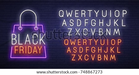 Black Friday neon sign, bright signboard, light banner. Black Friday logo, emblem and label. Neon text edit