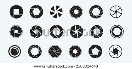 Camera lens vector set. Photography logo