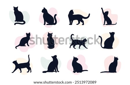 Cat silhouette vector set. cat shadow