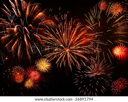 Fireworks on New Year\'s day with pure black background