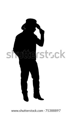 The Silhouette Of A Cowboy Which Holding His Hand On His Hat. Isolated ...