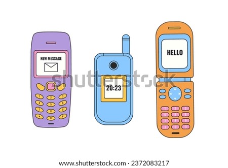 Mobile vector cartoon phones 90s isolated on white background. An illustration of y2k nostalgia.