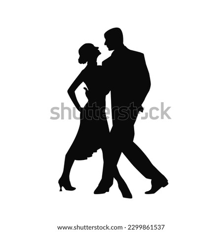 Beautiful couple dancing tango silhouette