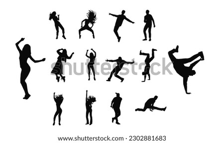 Group of people dancing silhouette vector illustration isolated on white background