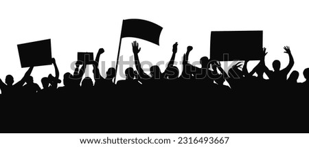 Crowd people flags, banners. Sports, crowds, fans. Demonstrations strikes, revolutions silhouette