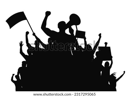 Crowd people flags, banners. Sports, crowds, fans. Demonstrations strikes, revolutions silhouette