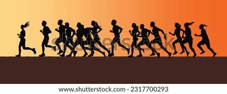 People running silhouette, running contest