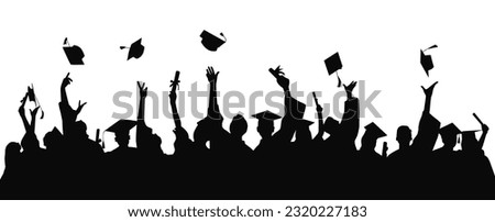 Graduated from university and college. Crowd of graduates in mantles, throwing up graduation caps