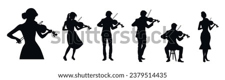 Violinist silhouette. Musician playing violin, Man and woman playing violin vector silhouette. Musician artist