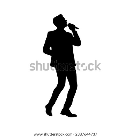 Man singer silhouette, man singing on mic, singer singing silhouette, vocalist singing to microphone