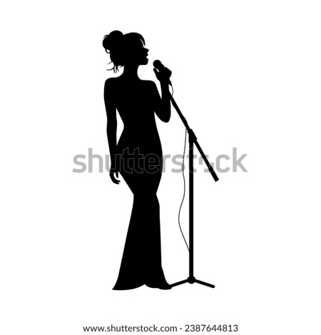 Woman singer silhouette, woman singing on mic, Singer singing silhouette, vocalist singing to microphone