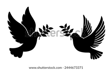 Flying dove holding an olive branch as a sign of peace. Dove with olive branch. Concept of peace. Concept of pacifism