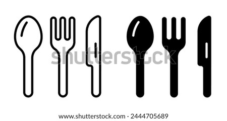 Fork, knife, spoon cute icon. Tableware set flat style. Fork, spoon and knife for apps and websites. Dinner service icon