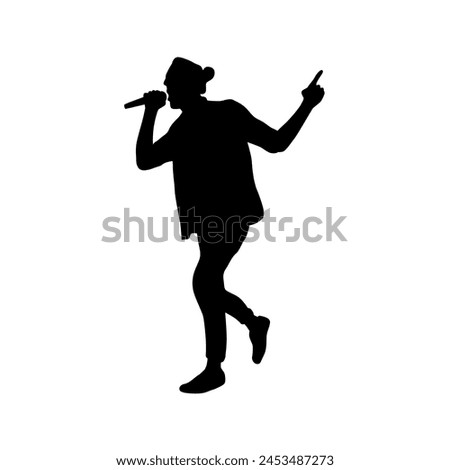 Man singing karaoke with micro, happy singer silhouette, Man and woman singer silhouette, male female singing on mic