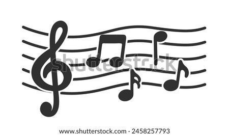 Cute music note sheet icon staff vector, melody music note key sheet, vector sheet music, musical notes melody