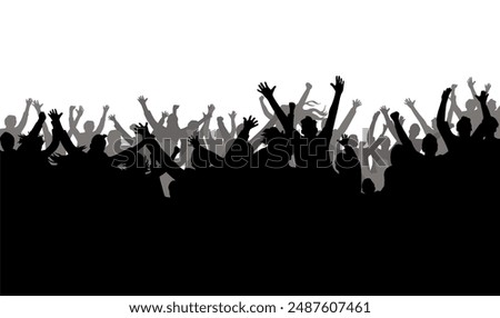 Concert Crowd, silhouettes of people with hands raised in a crowd, possibly at a concert or gathering	