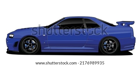 side Nissan GTR 35 Paul Walker poster flyer banner modify auto show Tokyo drift fast furious movie art car blue colour vector icon sport vector template illustration sticker logo t shirt apparel group