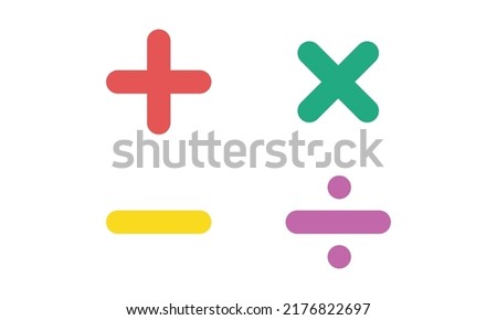 Math symbols for web. Simple addition, subtraction, multiplication, division symbol vector design. Mathematical sign web icon isolated on white background. Plus minus multiply divide logo clipart