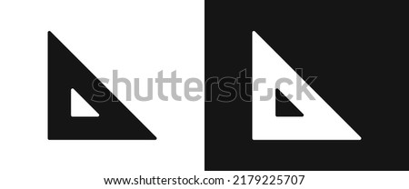 Set square ruler flat icon for web. Simple triangle ruler 45 degree sign web icon silhouette with invert color. Triangular ruler solid black icon vector design. Set square 45 symbol cartoon clipart