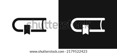 Book side view icon for web. Simple side of a book with bookmark sign web icon silhouette with invert color. Minimalist book closed solid black icon vector design. Thick textbook symbol vector design