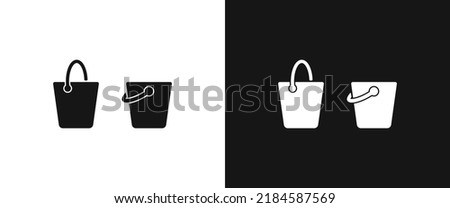 Set of full bucket flat icon for web. Simple water bucket sign web icon silhouette with invert color. Bucket side view solid black icon vector design. Bucket logo or icon for web, ui, app, mobile