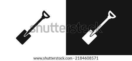 Garden spade flat icon for web. Simple spade sign web icon silhouette with invert color. Gardening spade solid black icon vector design. Spade or shovel logo. Garden tools concept