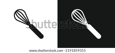Whisk icon for web. Simple balloon whisk sign web icon silhouette with invert color. Minimalist whisk for mixing and whisking solid black icon vector design. Kitchen concept symbol. Egg whisk clippart