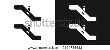 Escalator flat icon for web. Simple escalator elevator sign web icon silhouette with invert color. Escalator going up and down solid black icon vector design. Shopping mall and supermarket concept