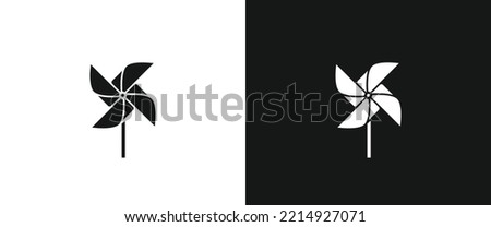 Pinwheel flat icon for web. Simple paper pinwheel with 4 blades sign web icon silhouette with invert color. Minimalist children toy wind turbine pinwheel solid black icon vector design. Toy windmill