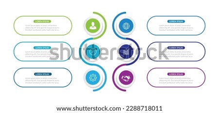 Modern infographic template. Creative circle element design with marketing icons. Business concept with 6 options, steps, sections.