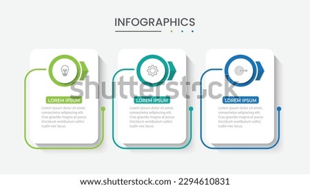 Thin line process business infographic with square template. Vector illustration. Process timeline with 3 options, steps or sections.