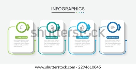 Thin line process business infographic with square template. Vector illustration. Process timeline with 4 options, steps or sections.