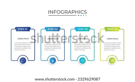 Thin line process business infographic with square template. Vector illustration. Process timeline with 4 options, steps or sections.