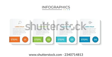 Process business infographic thin line with square template design with icons and 4 options or steps.