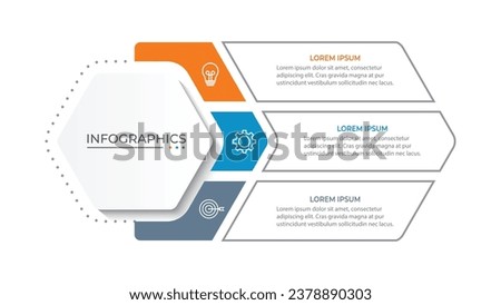 Business infographic design with 3 options. Vector thin line label with hexagons template.